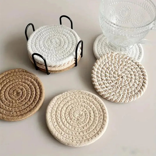 Boho Cotton Woven Coasters – 8-Piece Minimalist Set